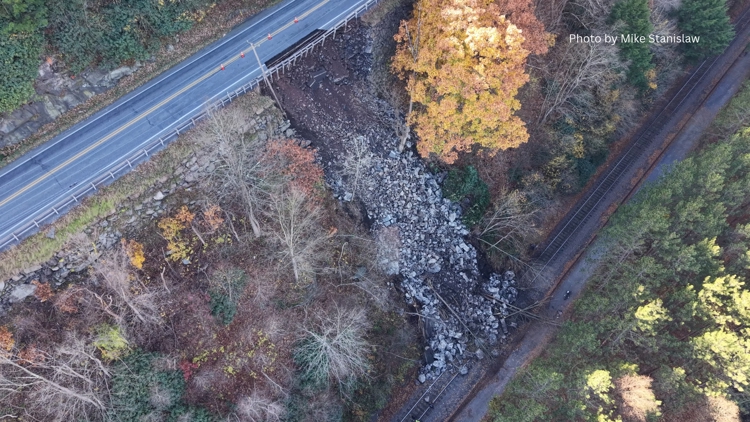 Collapsed road near Jim Thorpe impacting train services